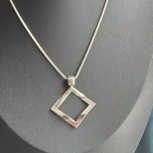 Sterling Silver Choker Style Necklace w Modernist Diamond Shaped Pendant